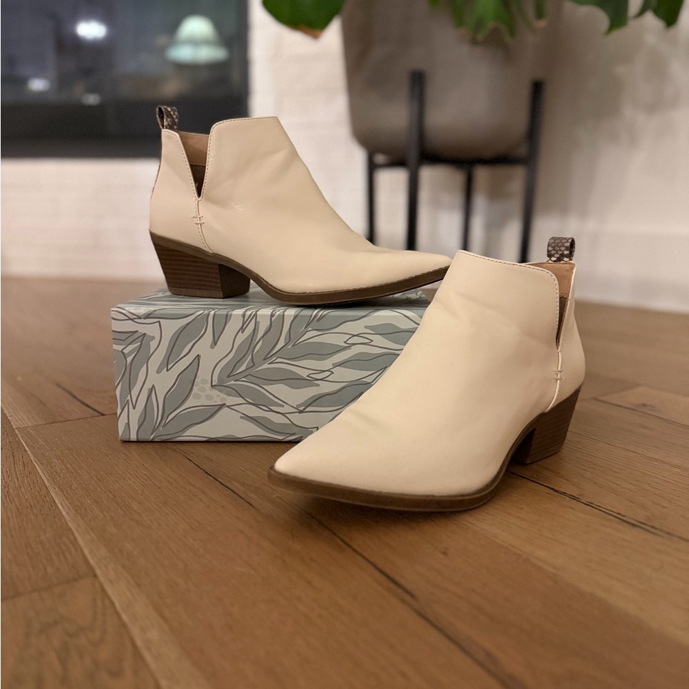 Cream Ankle Booties with Pop of Snakeskin